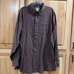 L.L. Bean Men's Burgandy Brown Gray Plaid Cotton Warm Outdoor Relaxed Shirt XXLT